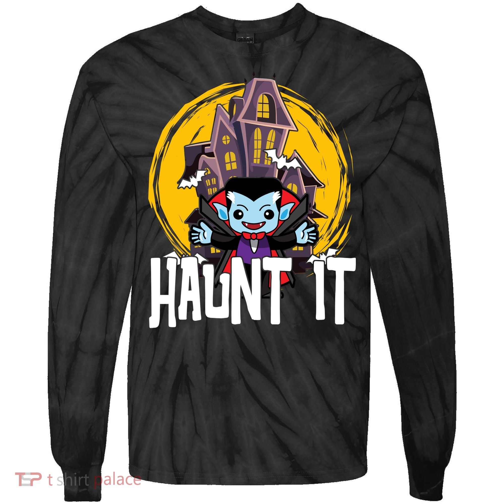 Haunt It Vampire Spooky Halloween Tie-Dye Long Sleeve Shirt