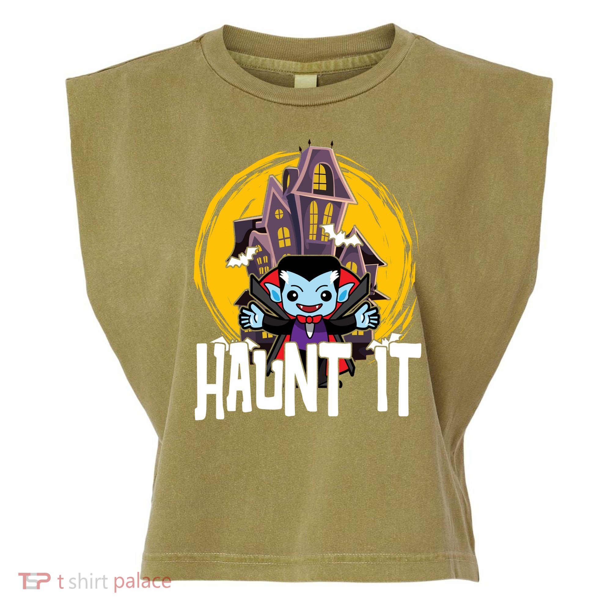 Haunt It Vampire Spooky Halloween Garment-Dyed Women's Muscle Tee