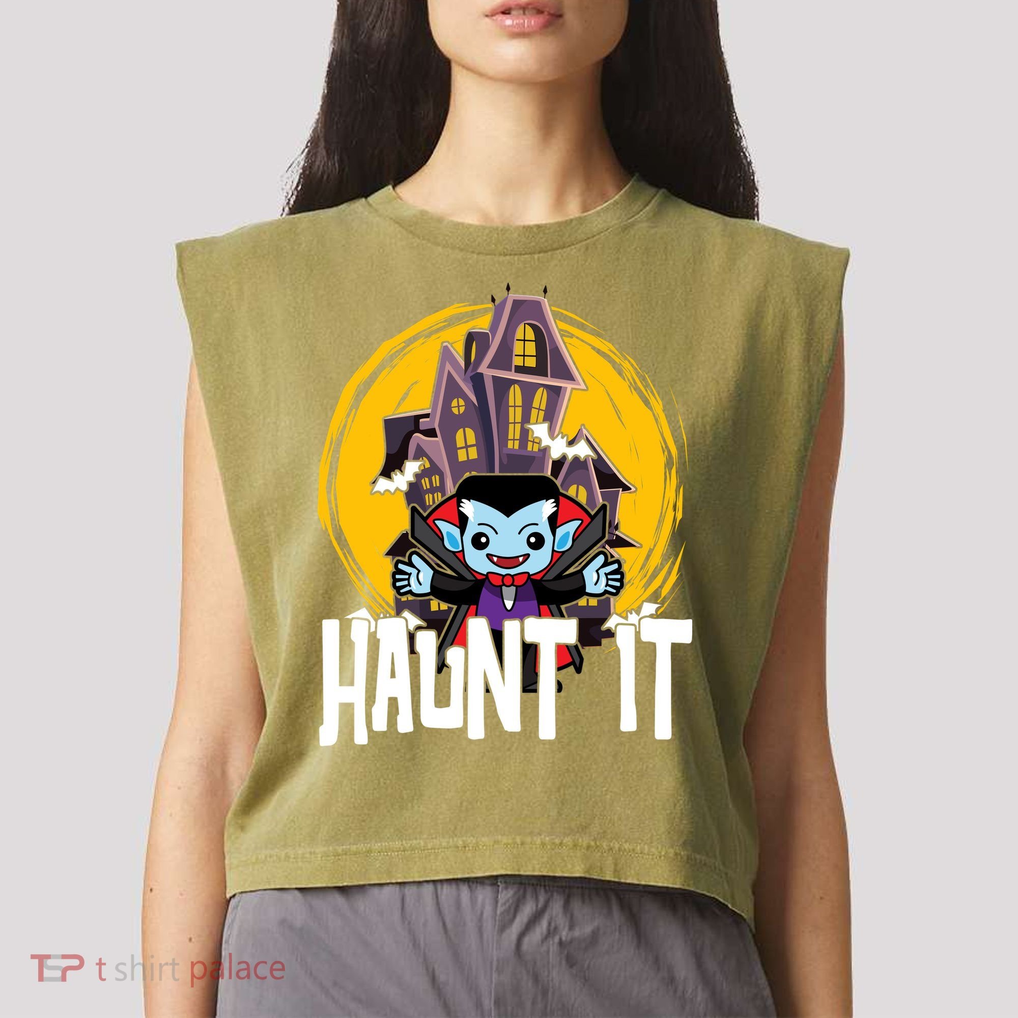 Haunt It Vampire Spooky Halloween Garment-Dyed Women's Muscle Tee