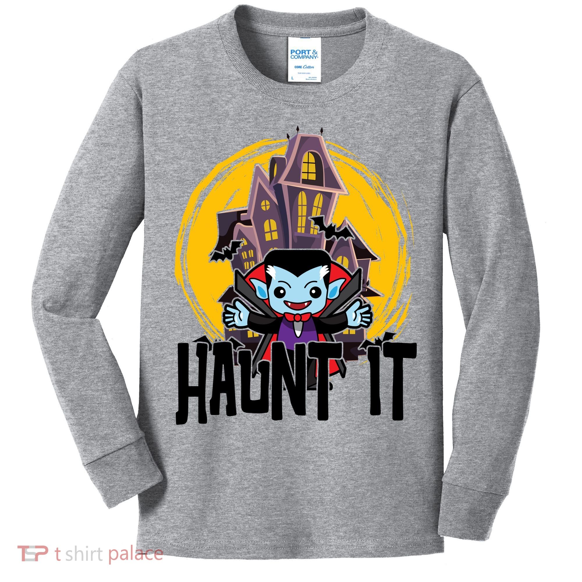 Haunt It Vampire Spooky Halloween Kids Long Sleeve Shirt