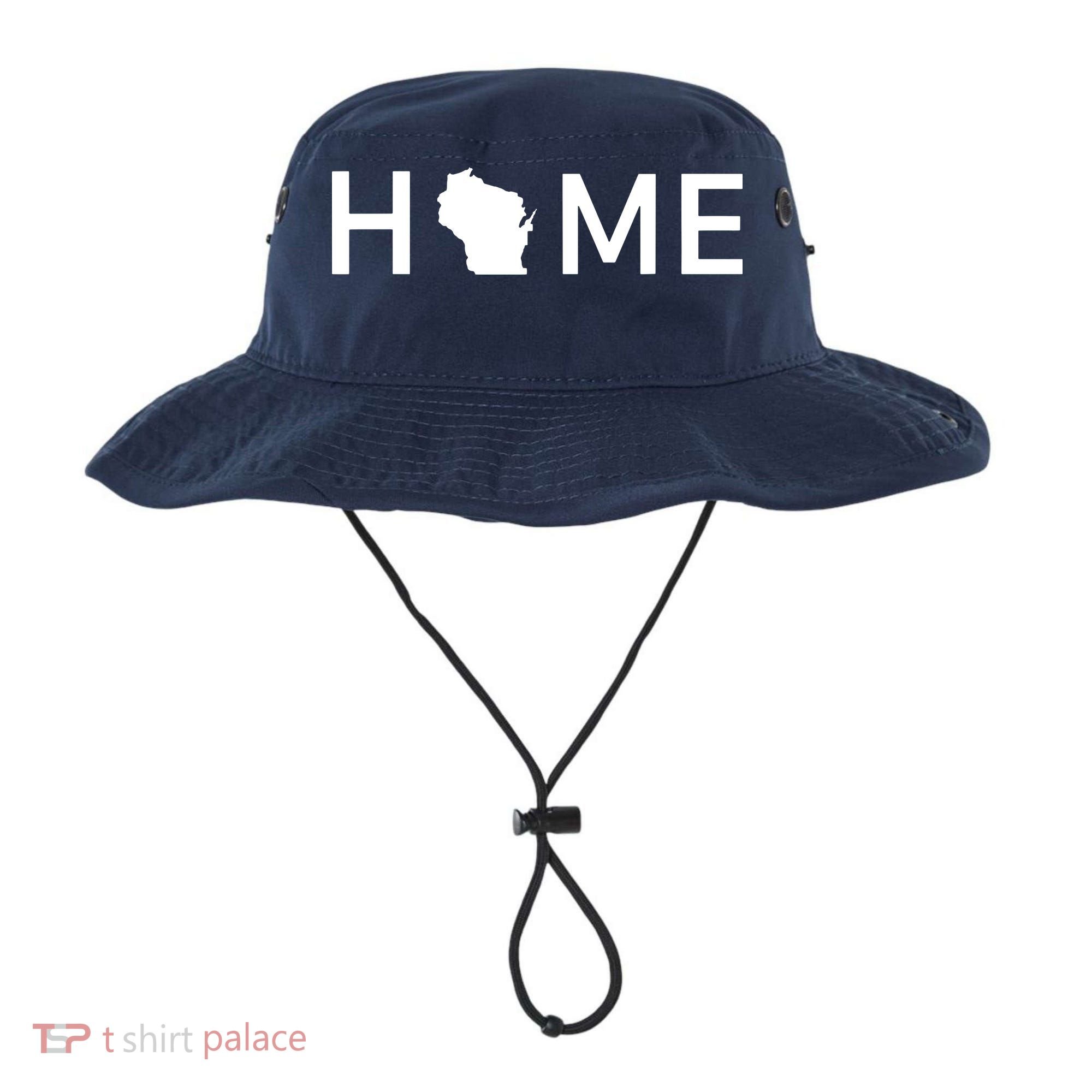 Home In Wisconsin Love Us State Outline Silhouette Bucket Hat