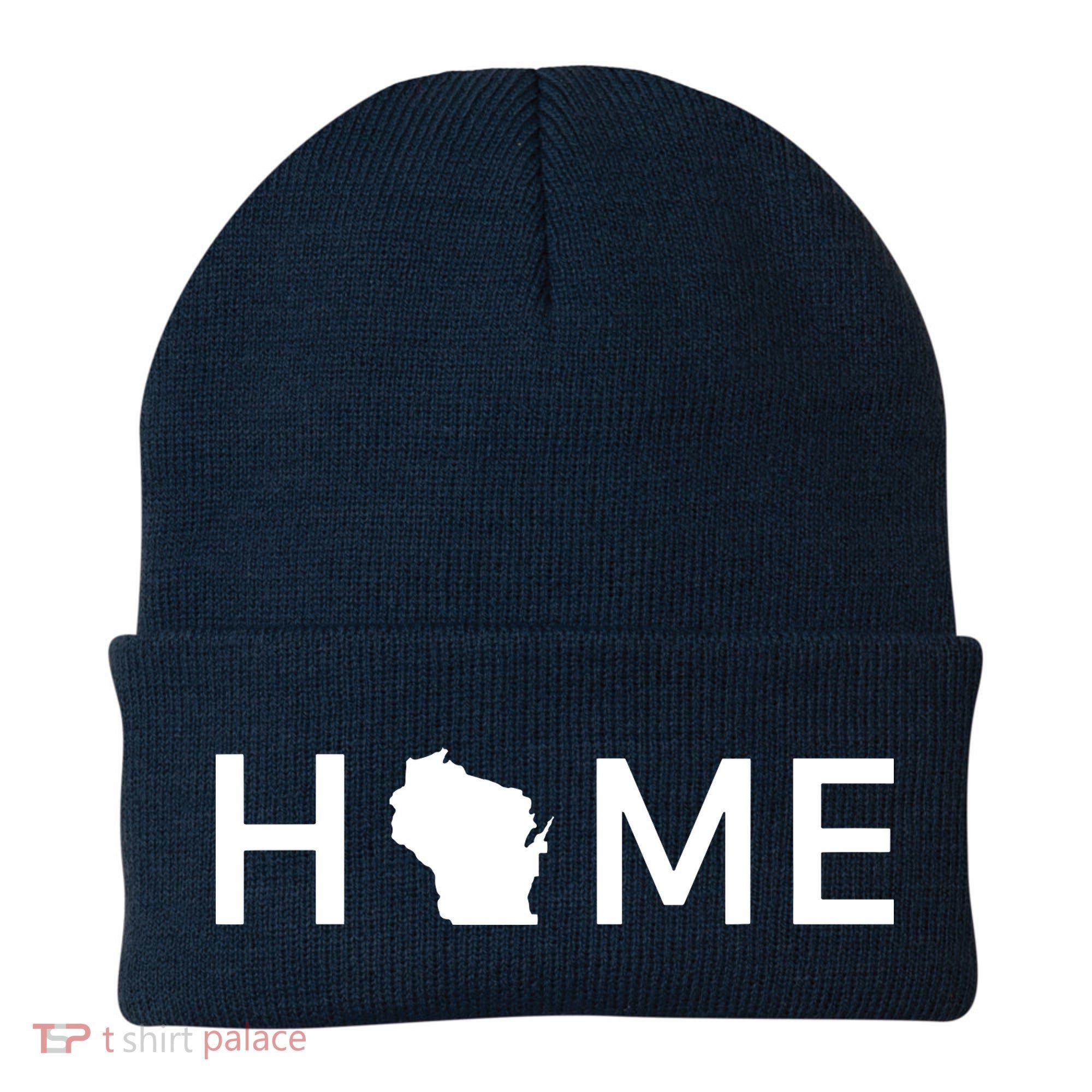 Home In Wisconsin Love Us State Outline Silhouette Beanie