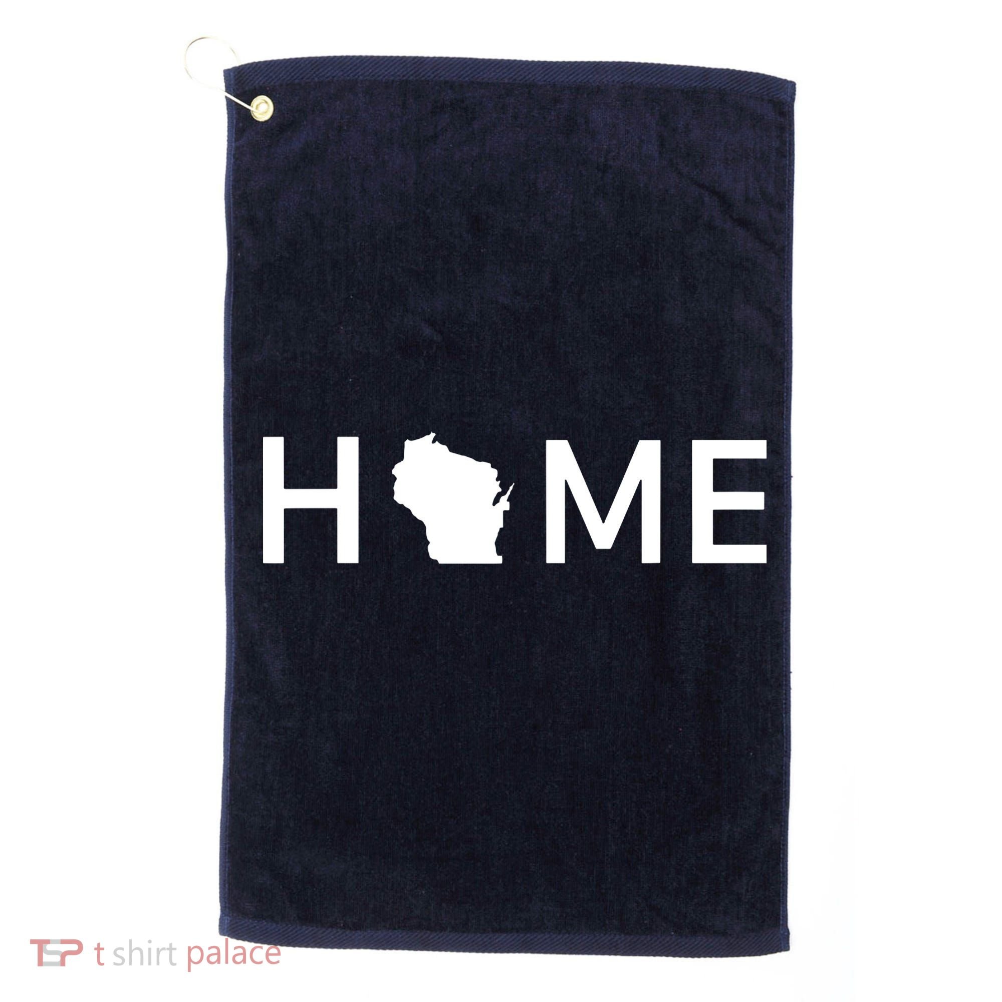 Home In Wisconsin Love Us State Outline Silhouette Golf Towel