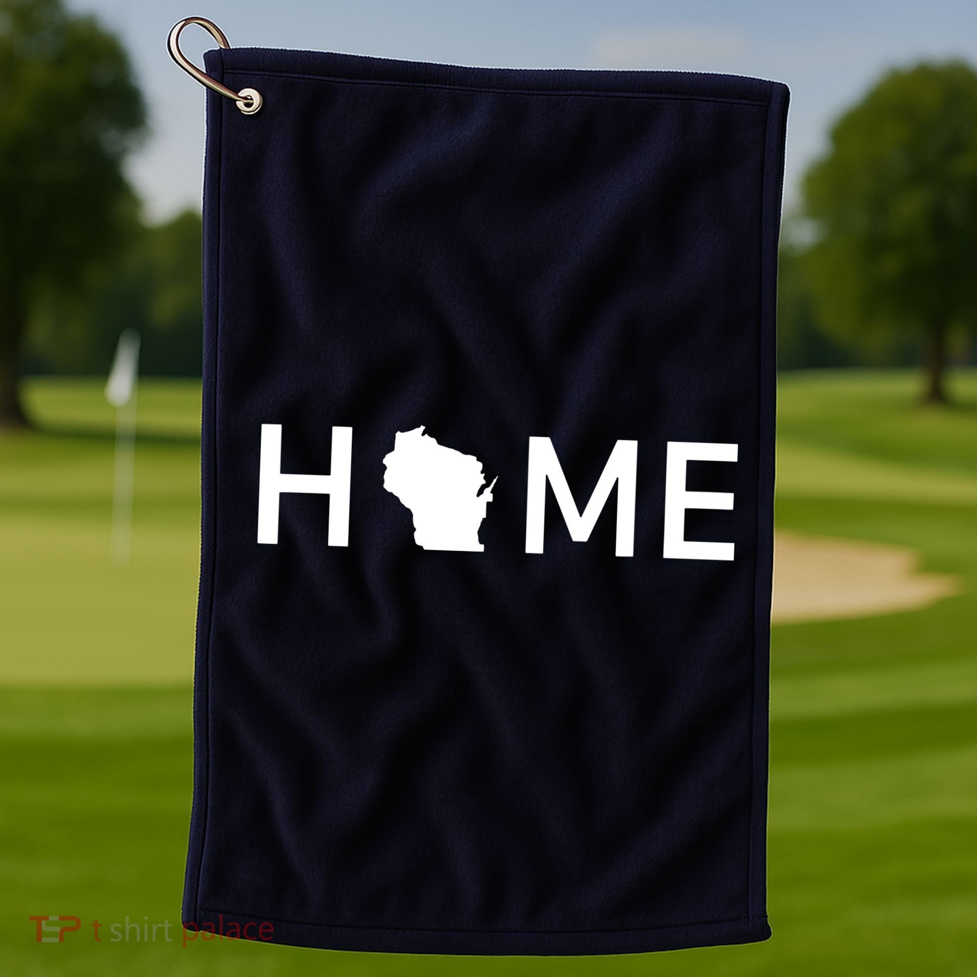 Home In Wisconsin Love Us State Outline Silhouette Golf Towel