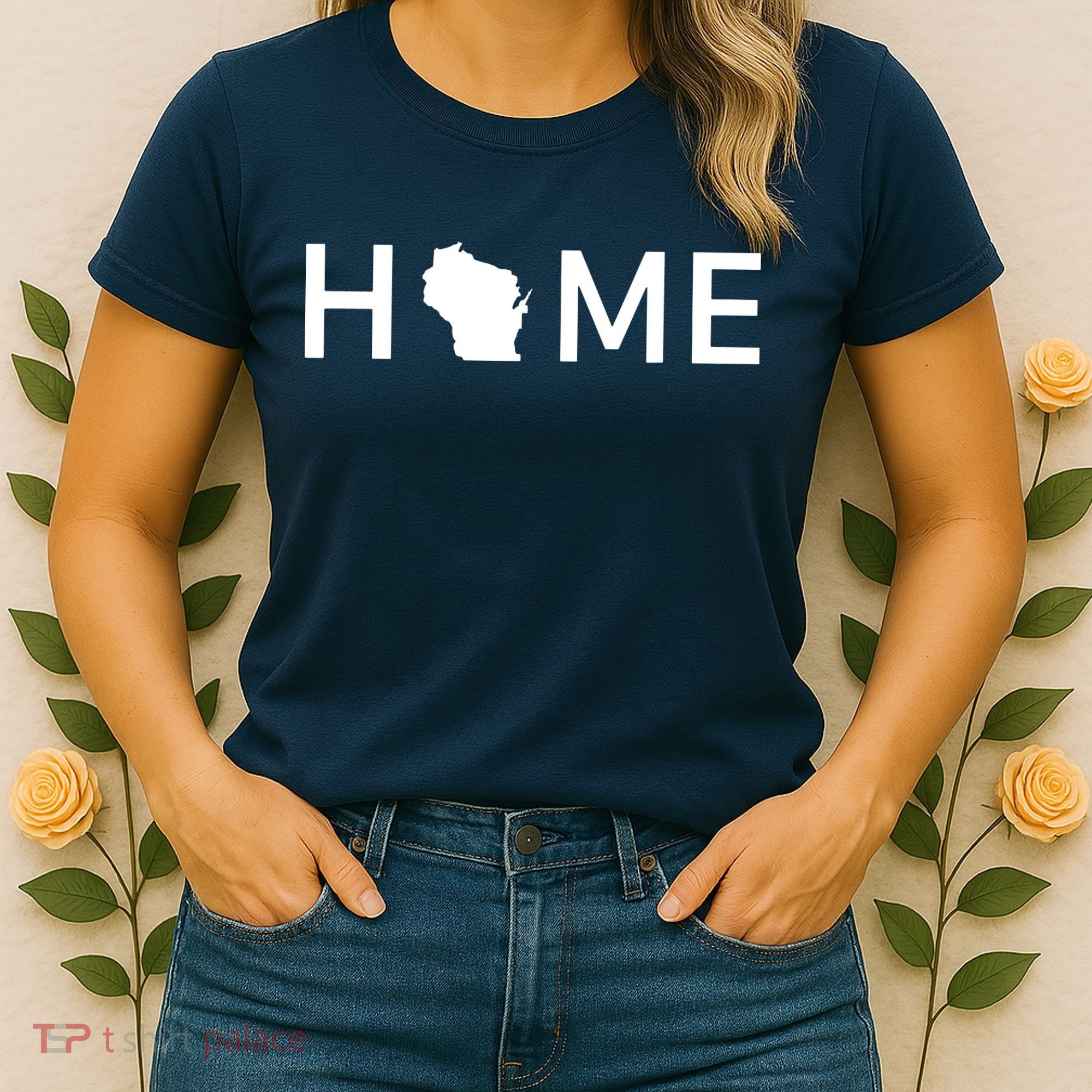 Home In Wisconsin Love Us State Outline Silhouette Women's T-Shirt