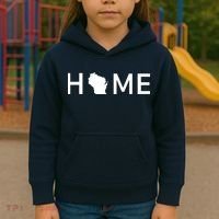 Home In Wisconsin Love Us State Outline Silhouette Kids Hoodie thumb 3