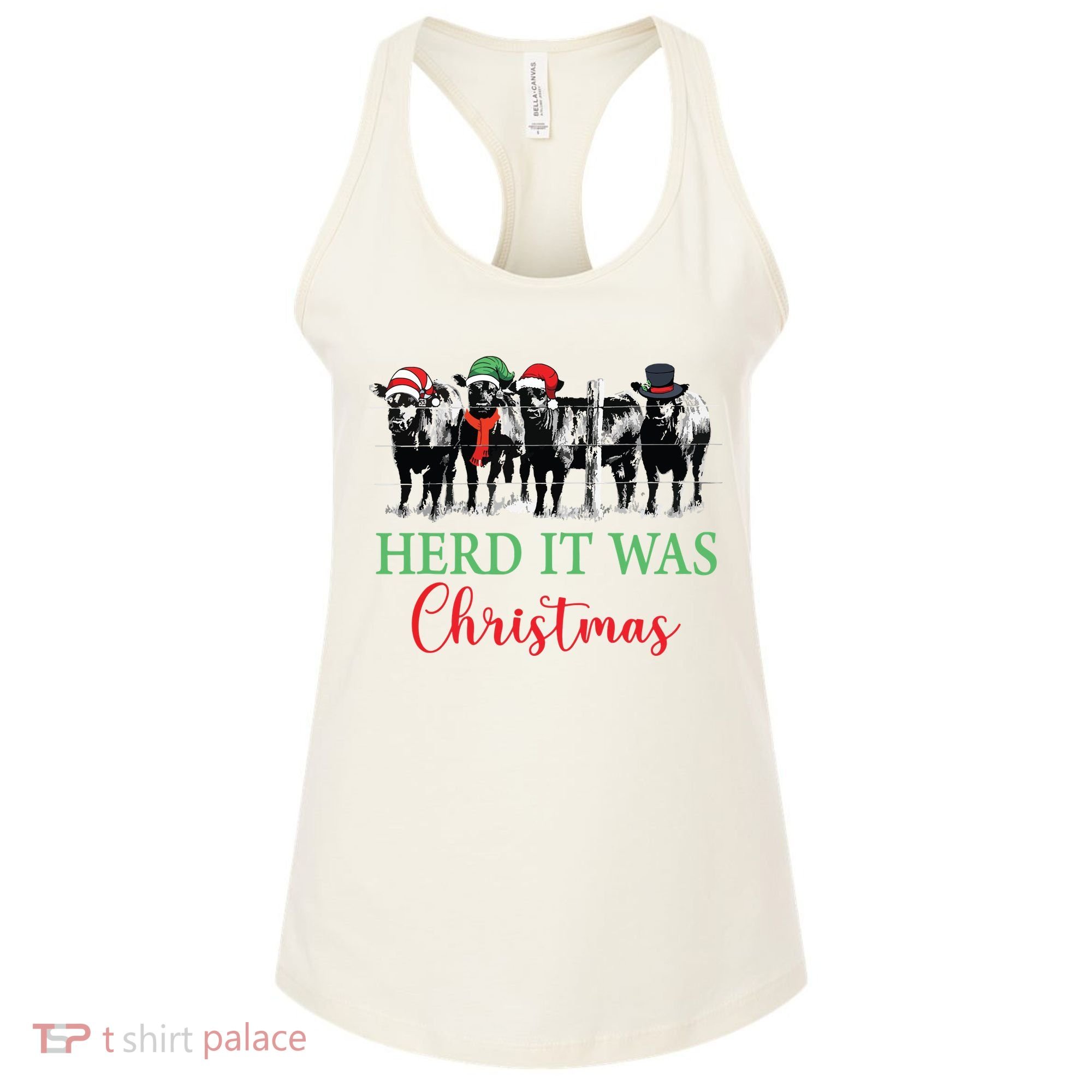 Herd It Was Christmas Cute Christmas Cow Heifer Lover Farmer Women's Tank Top