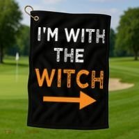 Halloween I'm With The Witch Funny Halloween Golf Towel thumb 1