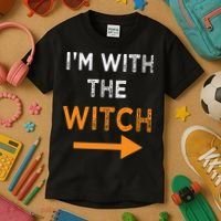 Halloween I'm With The Witch Funny Halloween Kids T-Shirt thumb 3