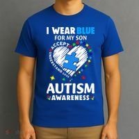 Heart I Wear Blue For My Son Autism Awareness Month T-Shirt thumb 3