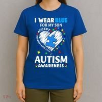 Heart I Wear Blue For My Son Autism Awareness Month T-Shirt thumb 4