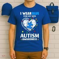 Heart I Wear Blue For My Son Autism Awareness Month T-Shirt thumb 6