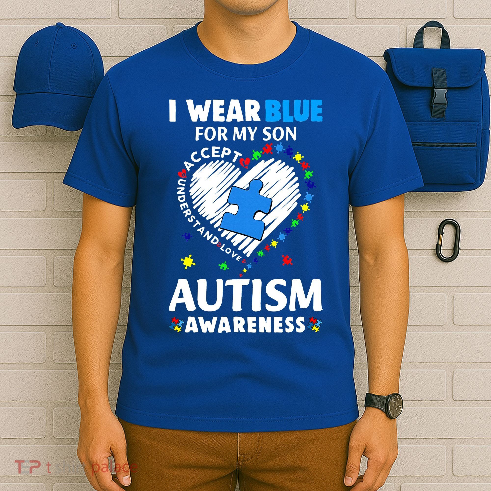 Heart I Wear Blue For My Son Autism Awareness Month T-Shirt