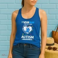 Heart I Wear Blue For My Son Autism Awareness Month Women's Tank Top thumb 2
