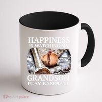 Happiness Is Watching My Grandson Play Baseball Coffee Mug thumb 1
