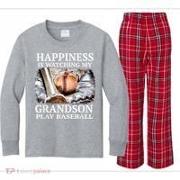 Happiness Is Watching My Grandson Play Baseball Kids Long Sleeve Plaid Pajama Set thumb 0
