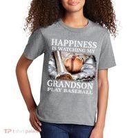 Happiness Is Watching My Grandson Play Baseball Kids T-Shirt thumb 2