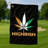 Highrish Irish Weed Leaf St Pattys Day Cool Stoner Cool Gift Golf Towel thumb 1