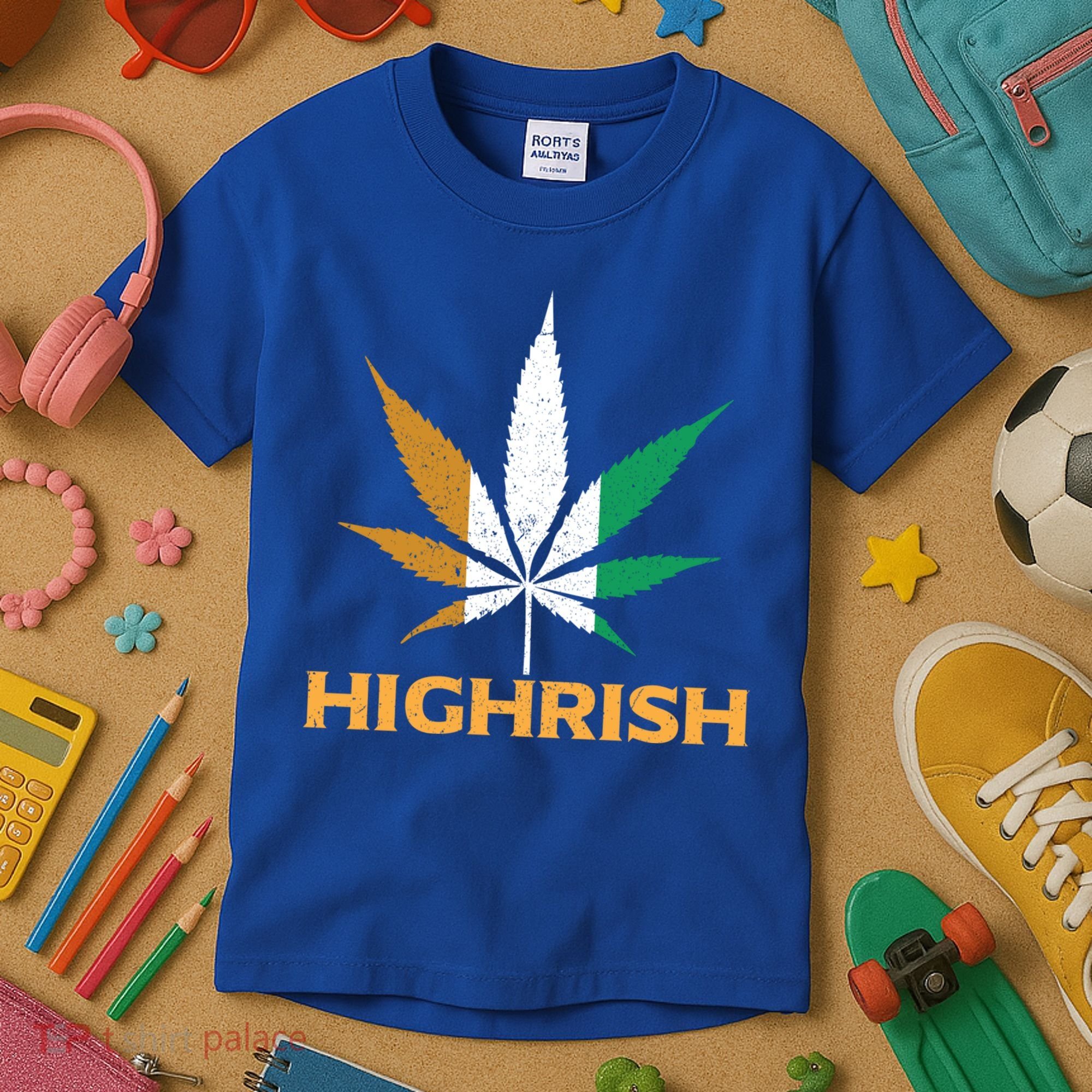 Highrish Irish Weed Leaf St Pattys Day Cool Stoner Cool Gift Kids T-Shirt