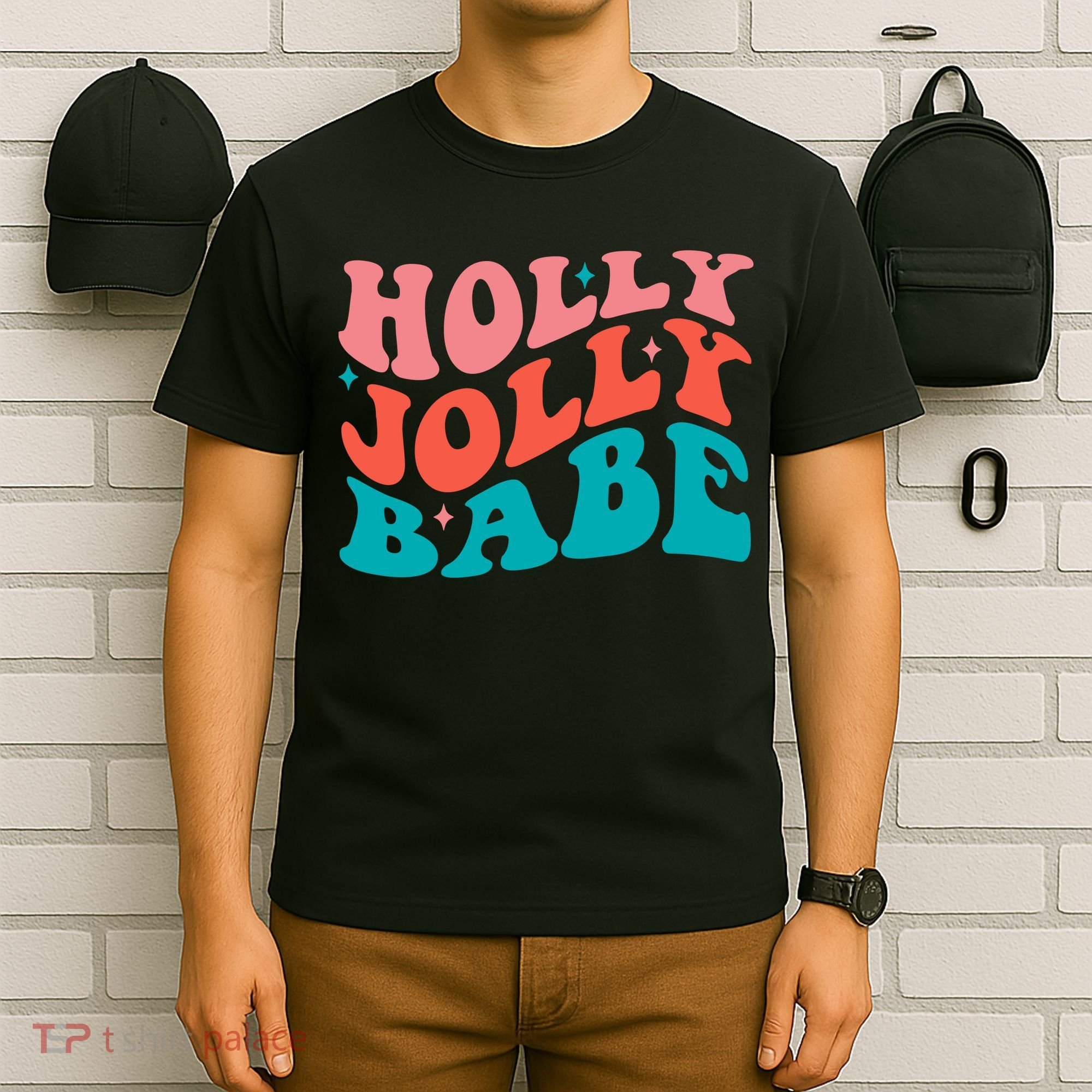 Holly Jolly Babe Retro Christmas T-Shirt