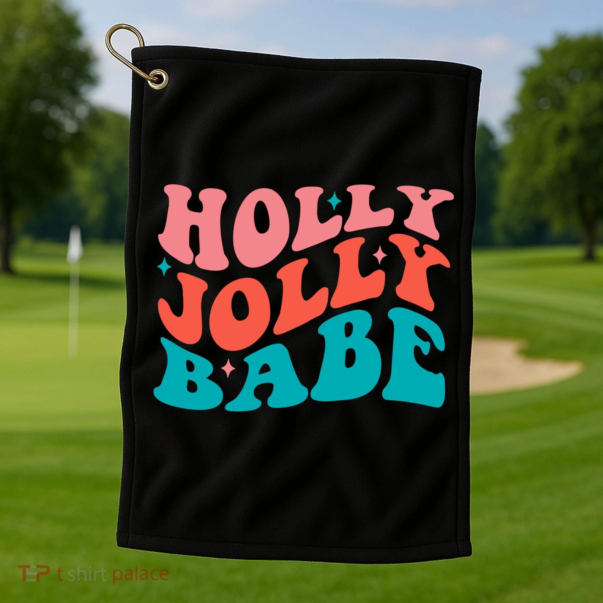 Holly Jolly Babe Retro Christmas Golf Towel