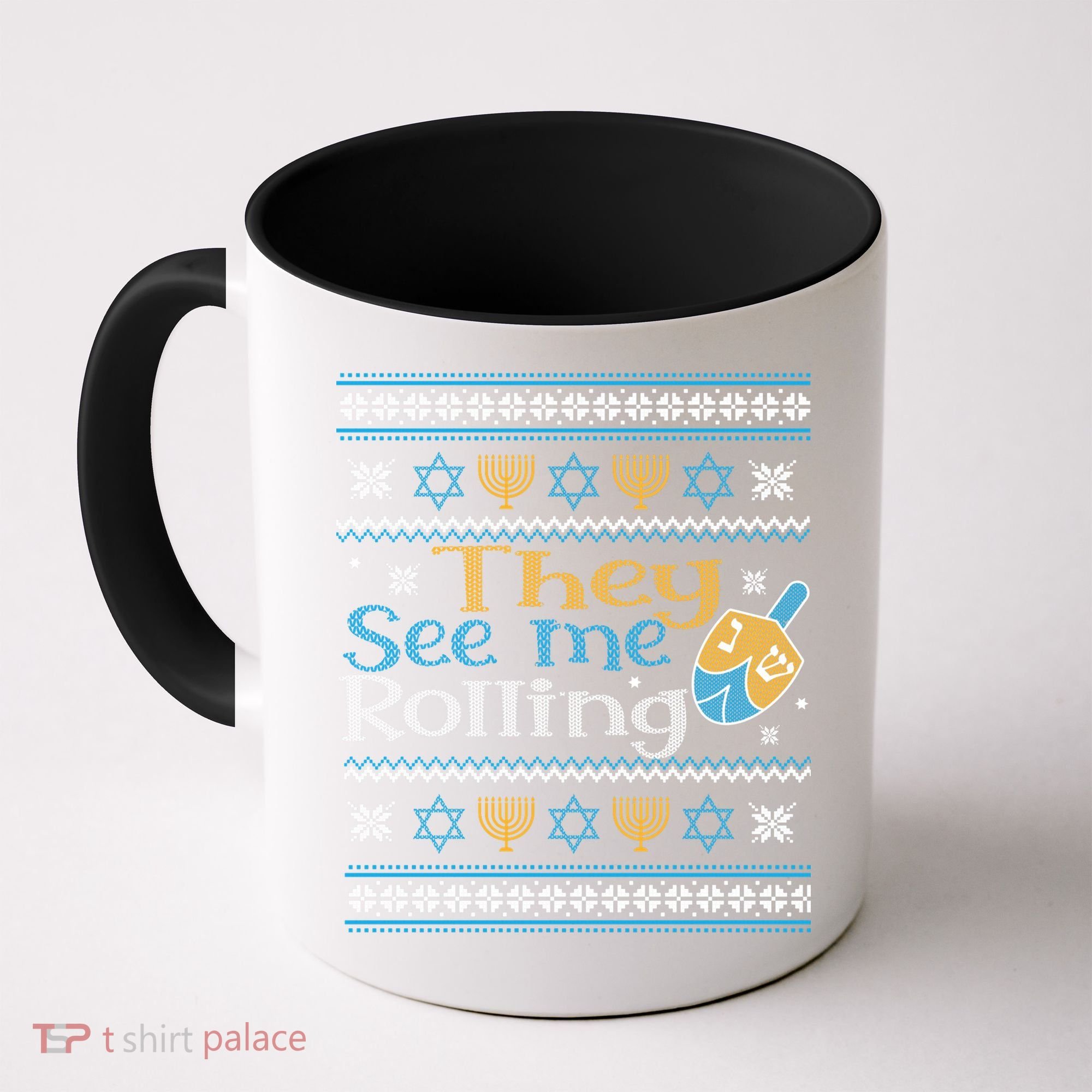 Hanukkah Jewish Dreidel They See Me Rolling Ugly Sweater Coffee Mug