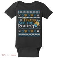 Hanukkah Jewish Dreidel They See Me Rolling Ugly Sweater Baby Bodysuit thumb 0