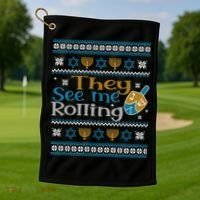 Hanukkah Jewish Dreidel They See Me Rolling Ugly Sweater Golf Towel thumb 1