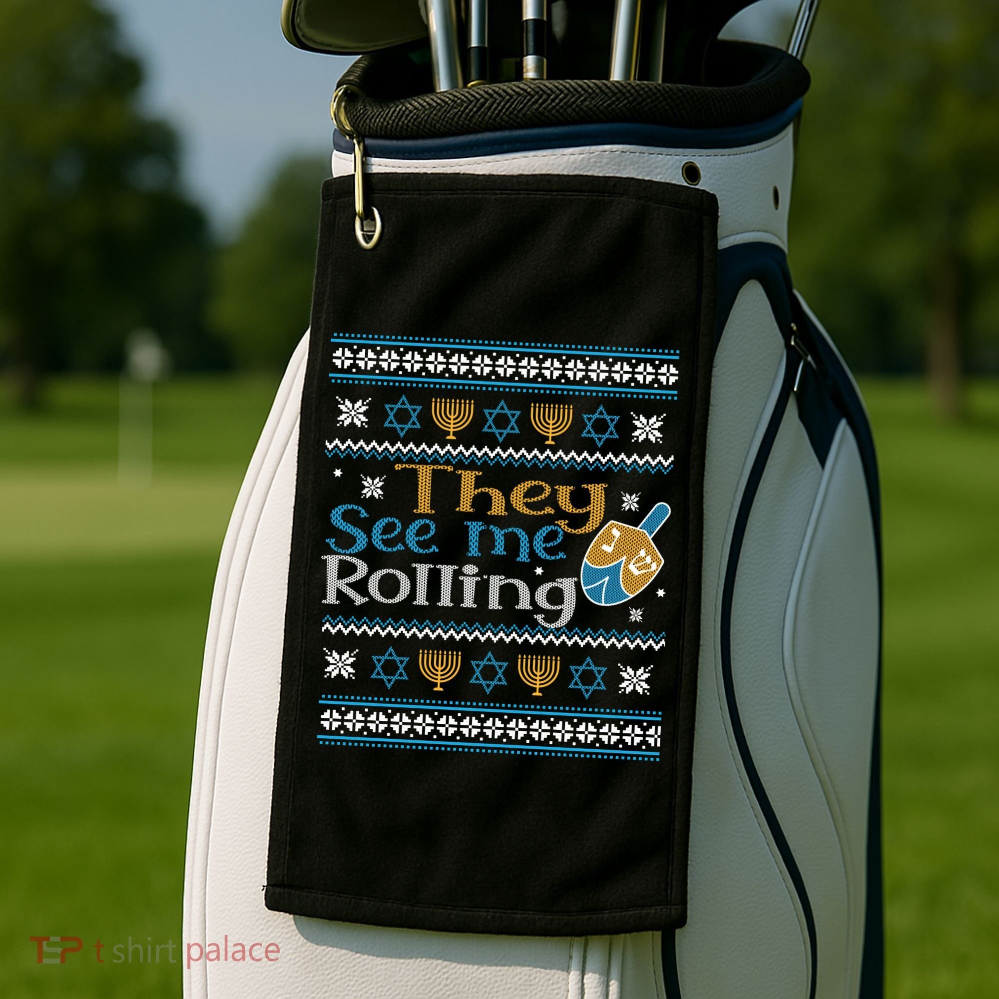 Hanukkah Jewish Dreidel They See Me Rolling Ugly Sweater Golf Towel
