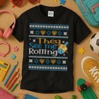 Hanukkah Jewish Dreidel They See Me Rolling Ugly Sweater Kids T-Shirt thumb 3