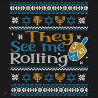 Hanukkah Jewish Dreidel They See Me Rolling Ugly Sweater Kids T-Shirt thumb 4