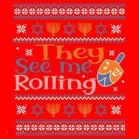 Hanukkah Jewish Dreidel They See Me Rolling Ugly Sweater Santa Hat thumb 1