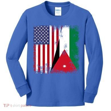 Half Jordanian Flag Vintage Jordan Usa Gift Kids Long Sleeve Shirt