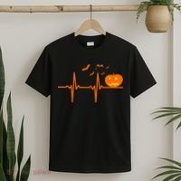 Halloween Jack O Lantern Pulse Heart Beat T-Shirt thumb 2