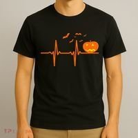 Halloween Jack O Lantern Pulse Heart Beat T-Shirt thumb 3