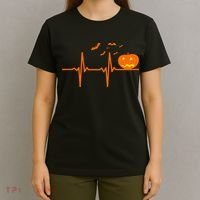 Halloween Jack O Lantern Pulse Heart Beat T-Shirt thumb 4