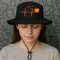 Halloween Jack O Lantern Pulse Heart Beat Bucket Hat thumb 3