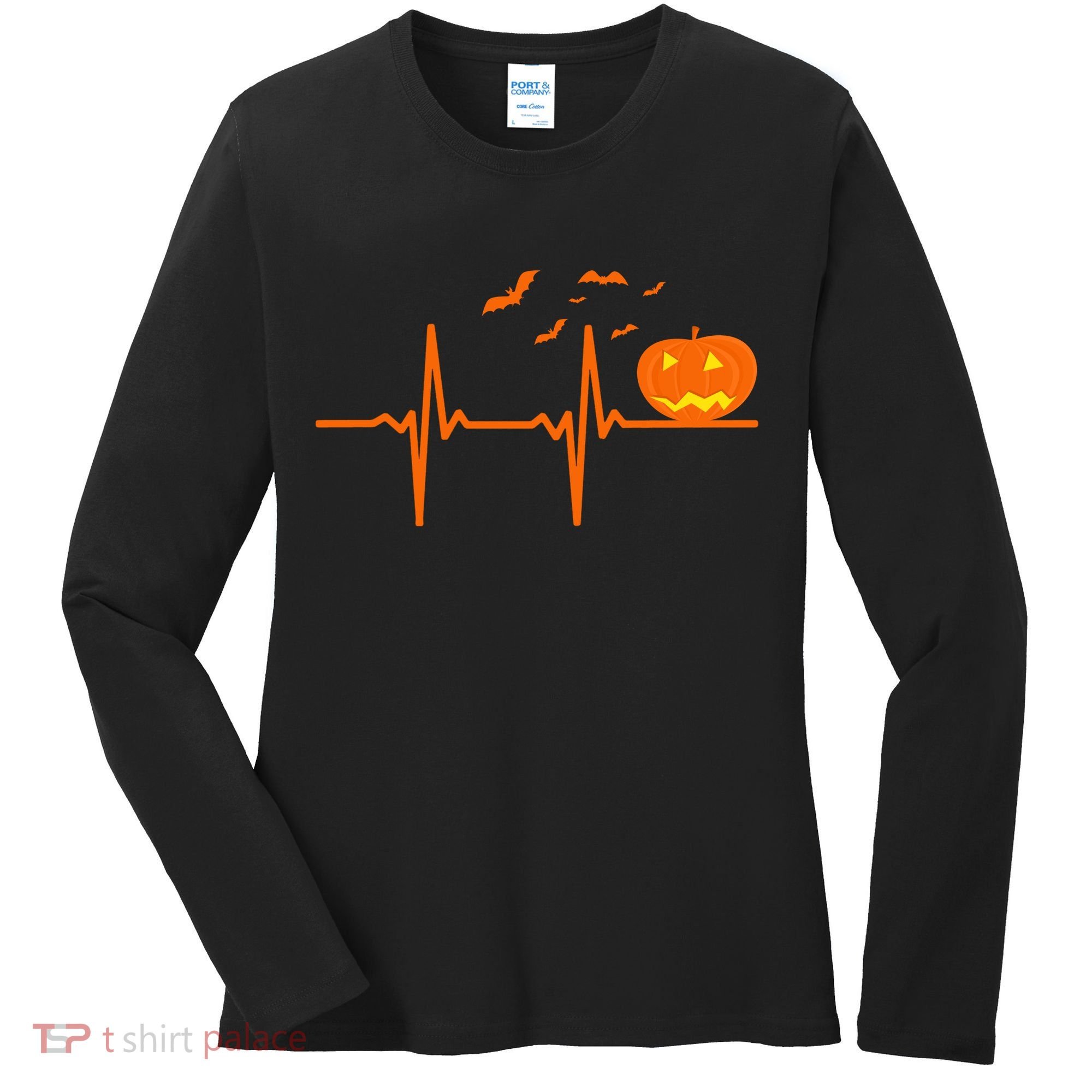 Halloween Jack O Lantern Pulse Heart Beat Women's Long Sleeve Shirt