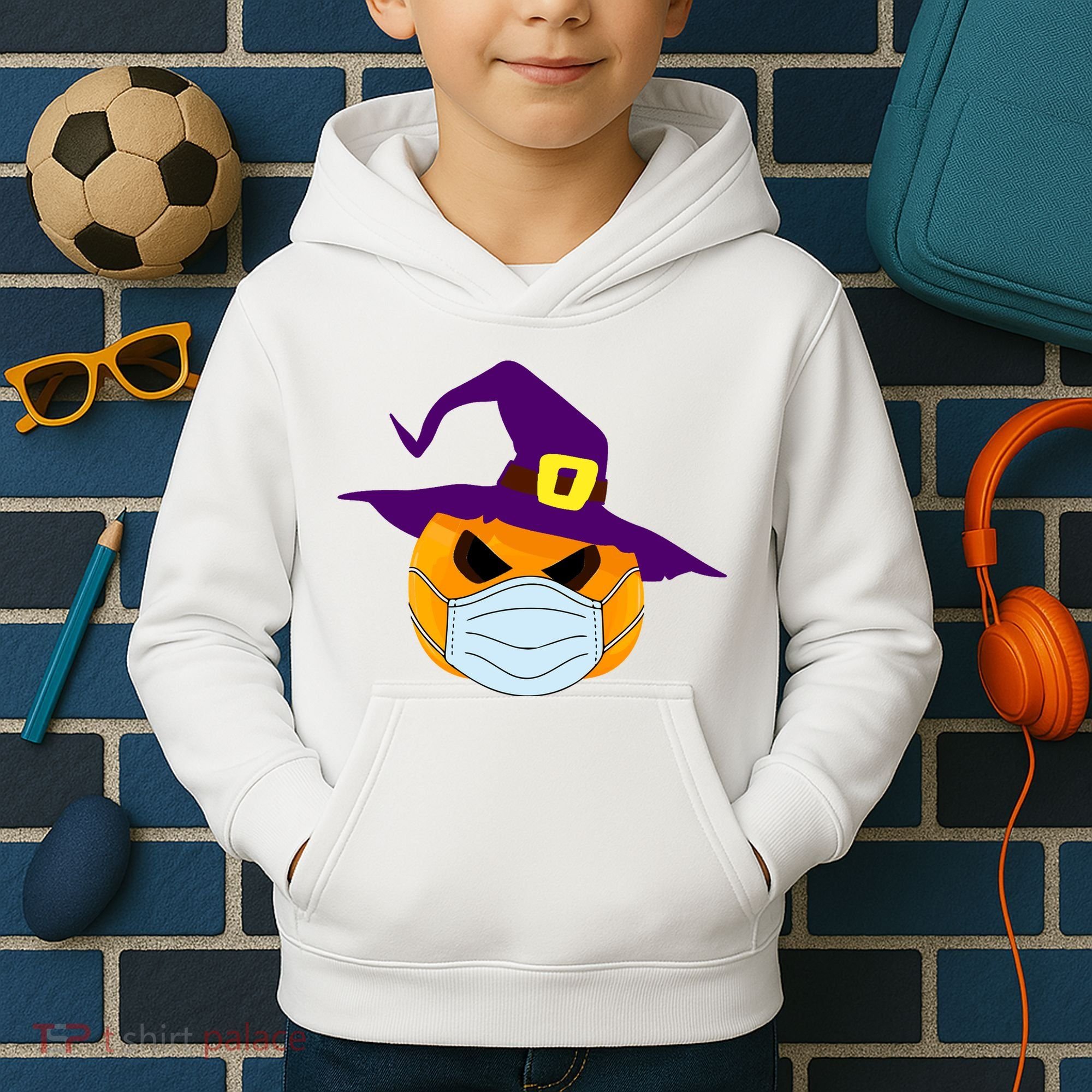 Halloween Jack O Lantern Masked Up Kids Hoodie