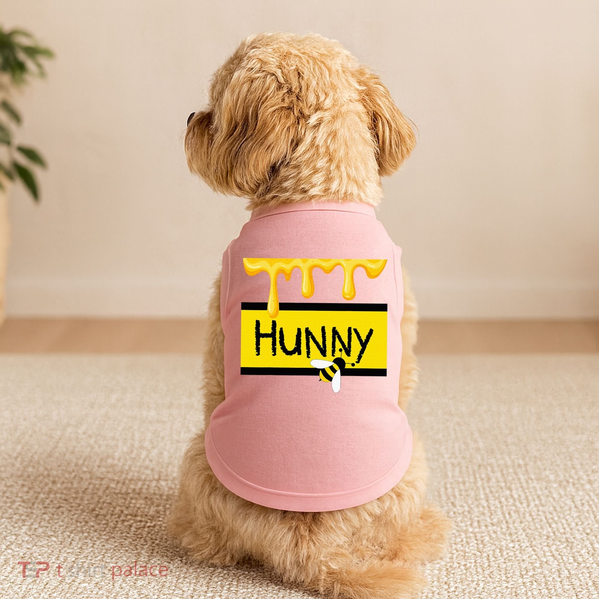 Hunny Jar Simulating With Dripping Honey And A Bee Doggie Tank