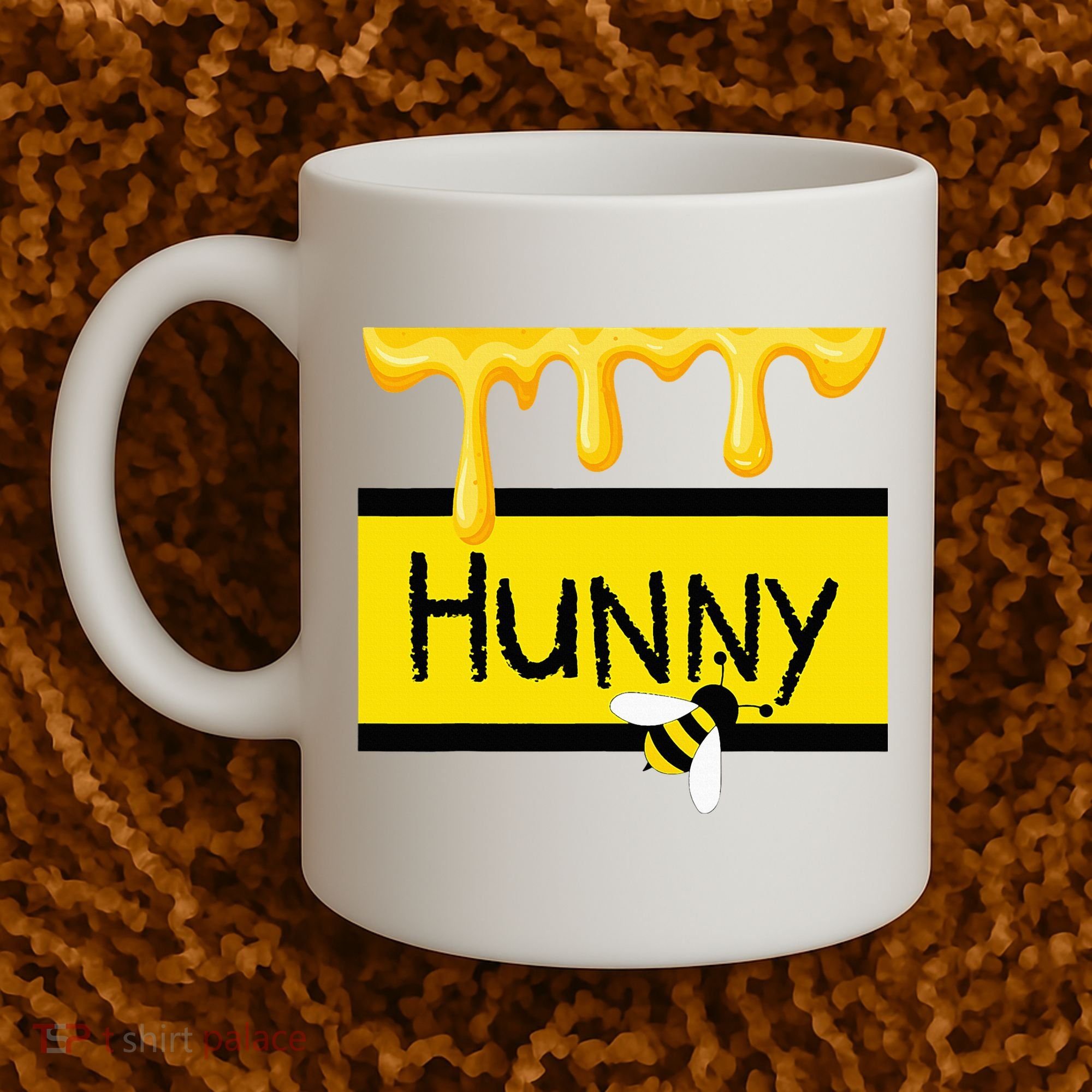 Hunny Jar Simulating With Dripping Honey And A Bee Coffee Mug