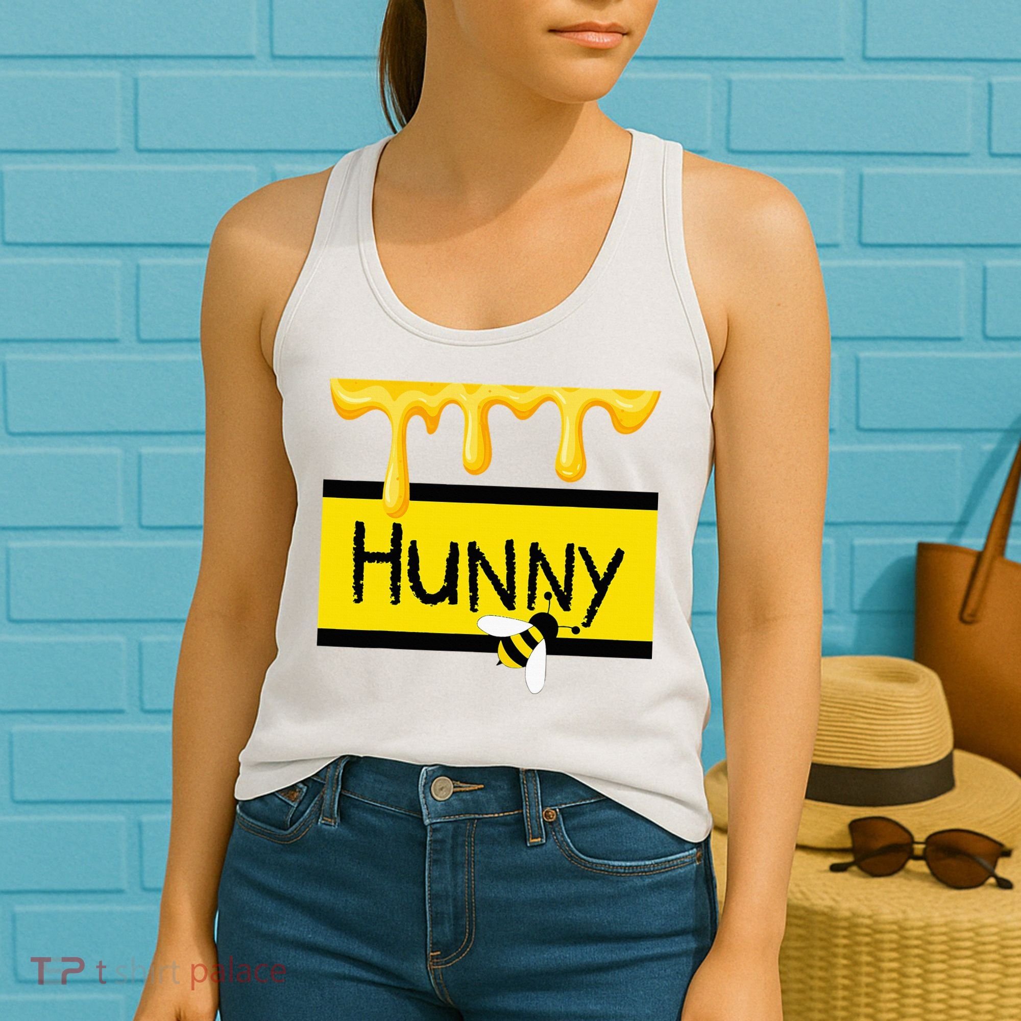 Hunny Jar Simulating With Dripping Honey And A Bee Women's Tank Top