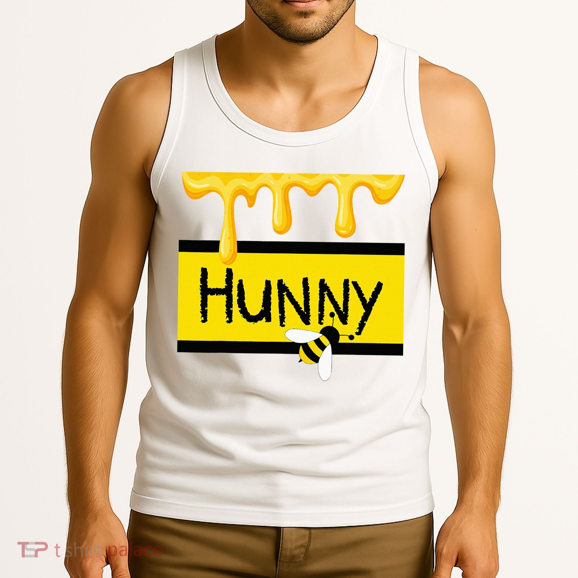 Hunny Jar Simulating With Dripping Honey And A Bee Tank Top