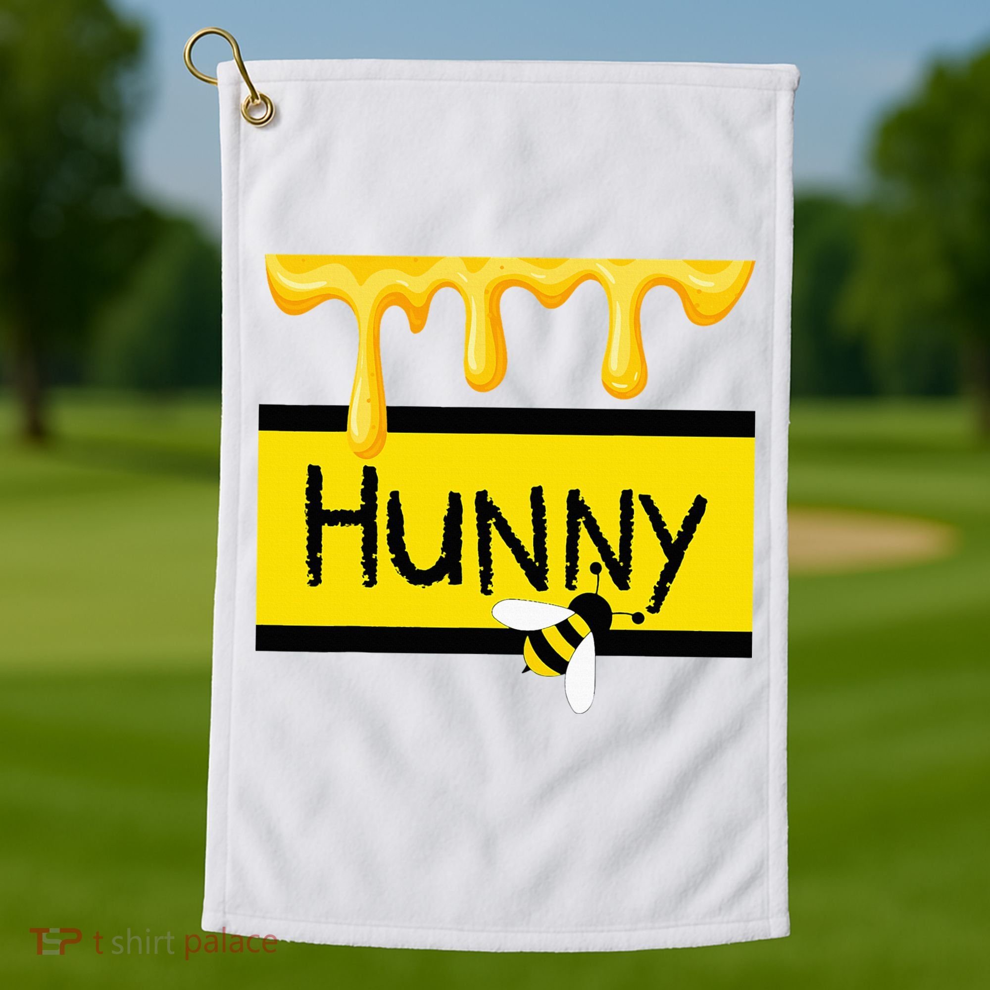 Hunny Jar Simulating With Dripping Honey And A Bee Golf Towel