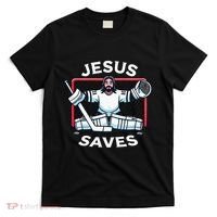Hockey Jesus Saves Goalie Sports Humor T-Shirt thumb 0