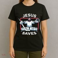 Hockey Jesus Saves Goalie Sports Humor T-Shirt thumb 4
