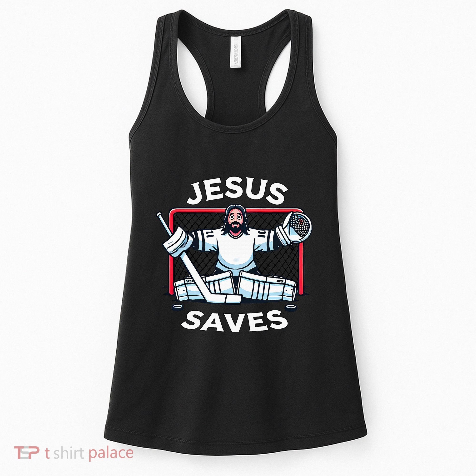 Hockey Jesus Saves Goalie Sports Humor Women's Tank Top