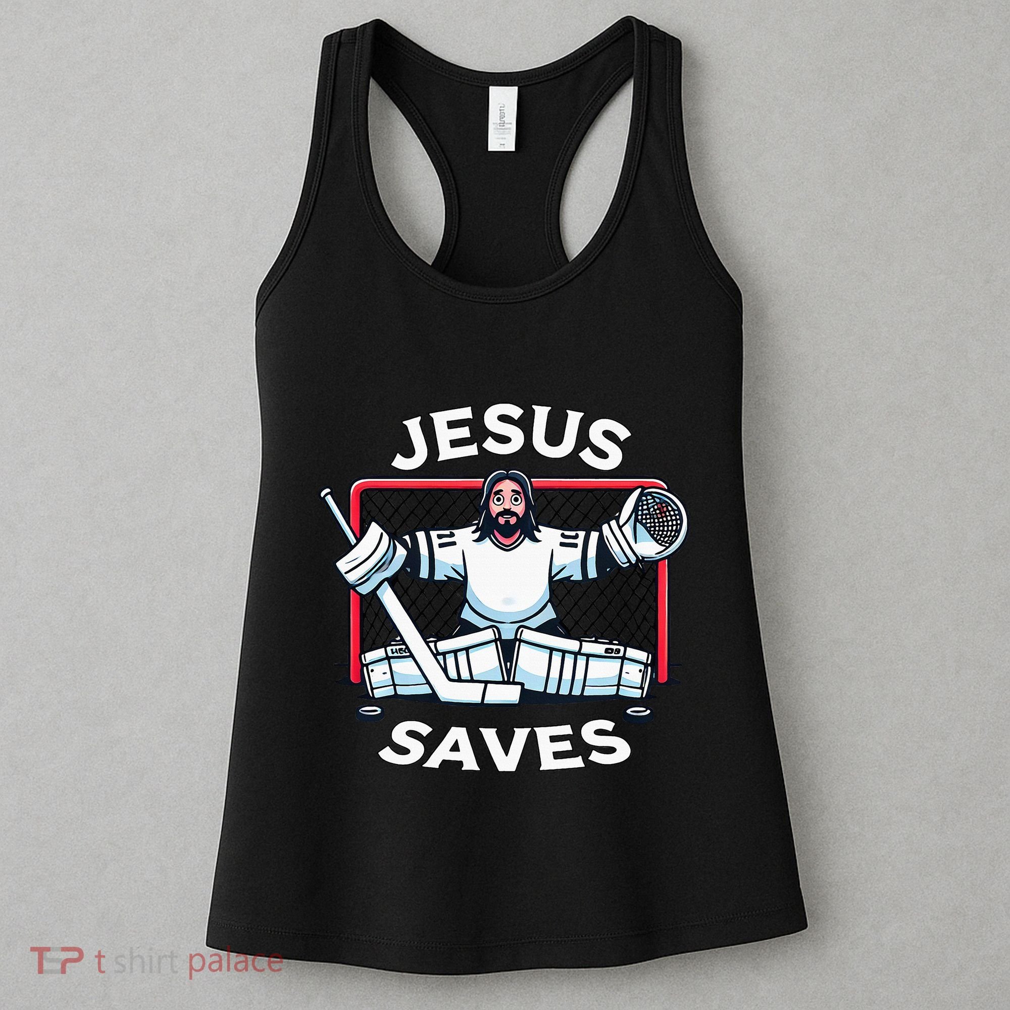 Hockey Jesus Saves Goalie Sports Humor Women's Tank Top