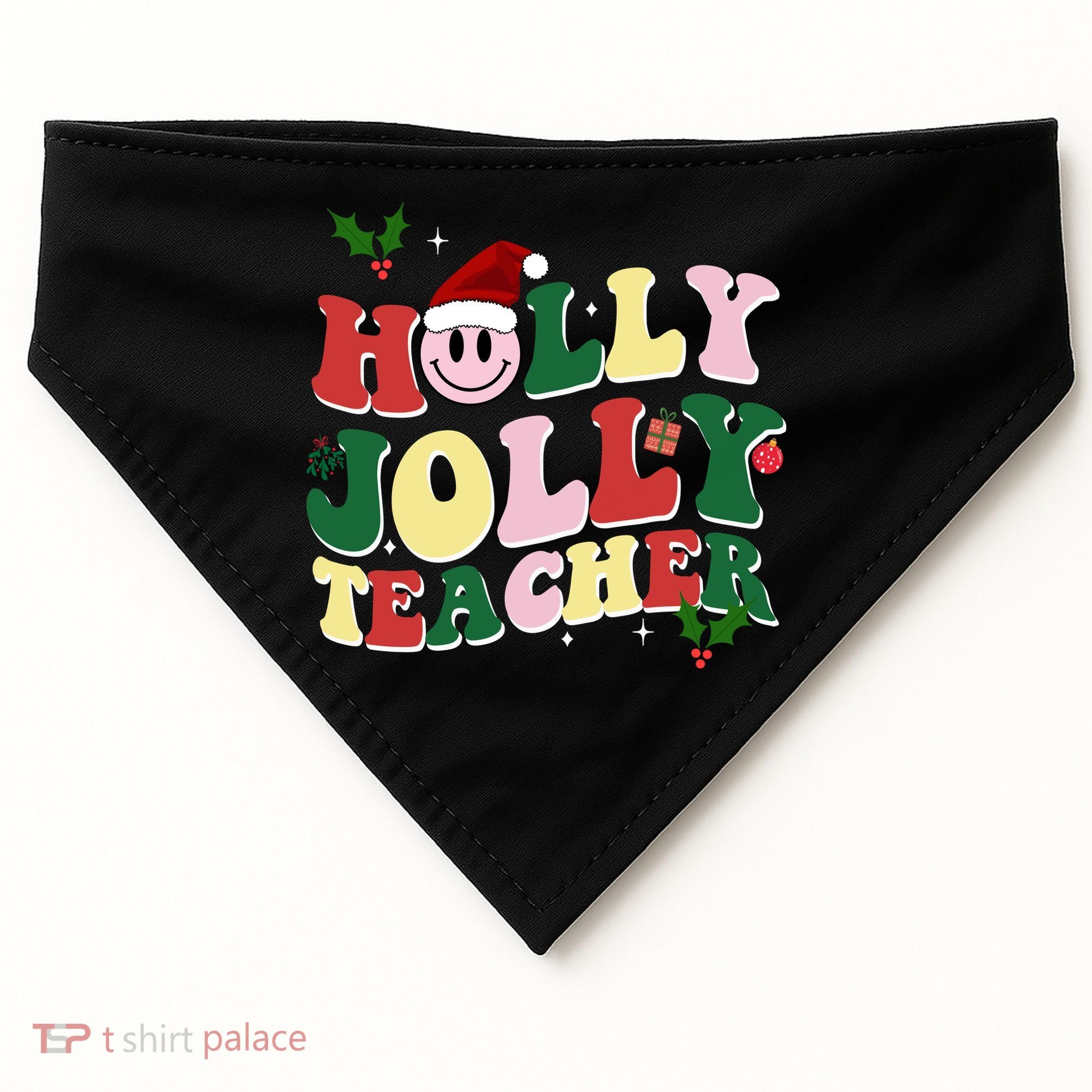 Holly Jolly Teacher Cute Christmas Gift USA-Made Doggie Bandana