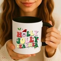 Holly Jolly Teacher Cute Christmas Gift Coffee Mug thumb 3